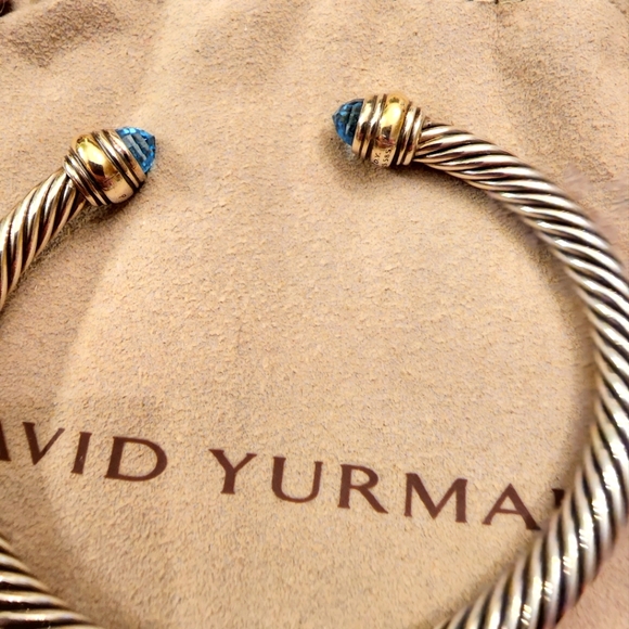 David Yurman Blue Topaz Cable Cuff - Picture 3 of 5